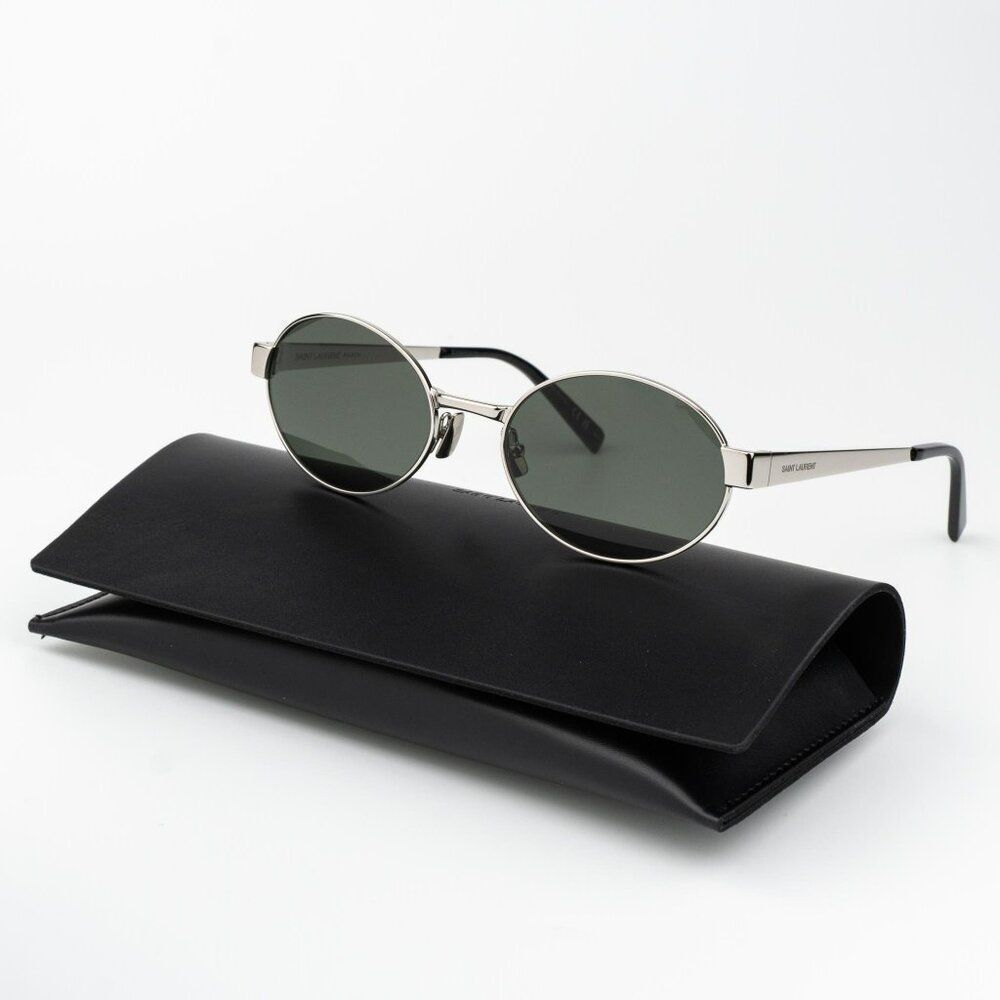 Saint Laurent Women Sunglasses Silver Grey Oval Sl692 002 Brand New
